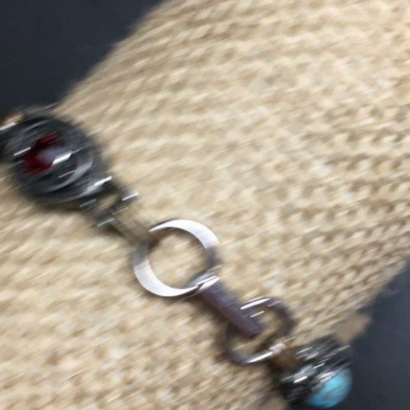 Exotic Multicolor Bracelet Silver Eye Teardrop Oval Rhinestone Marbled BoHo - Picture 2 of 6